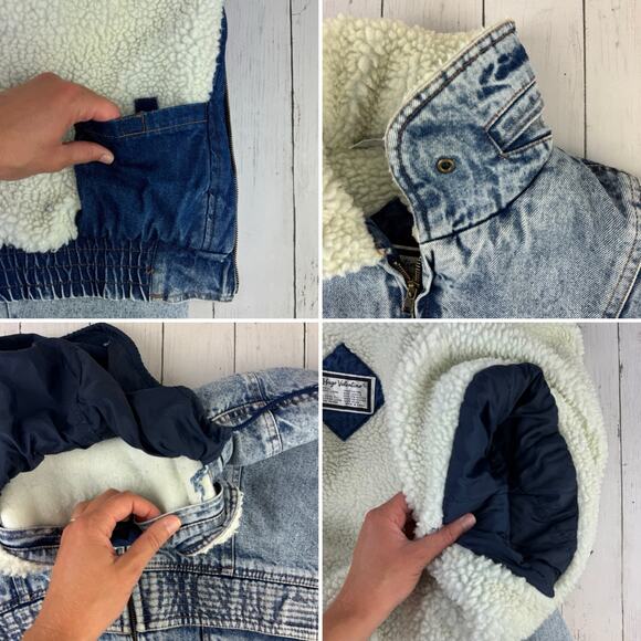 VTG 80's Hugo Valentino Acid Wash Sherpa Lined Denim Trucker Jacket Size Large - Picture 10 of 15